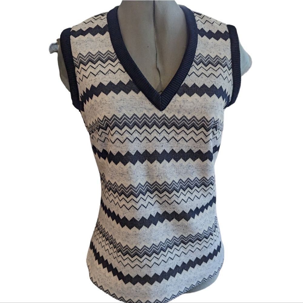 Vintage 70s zig zag pattern polyester‎ tunic style top